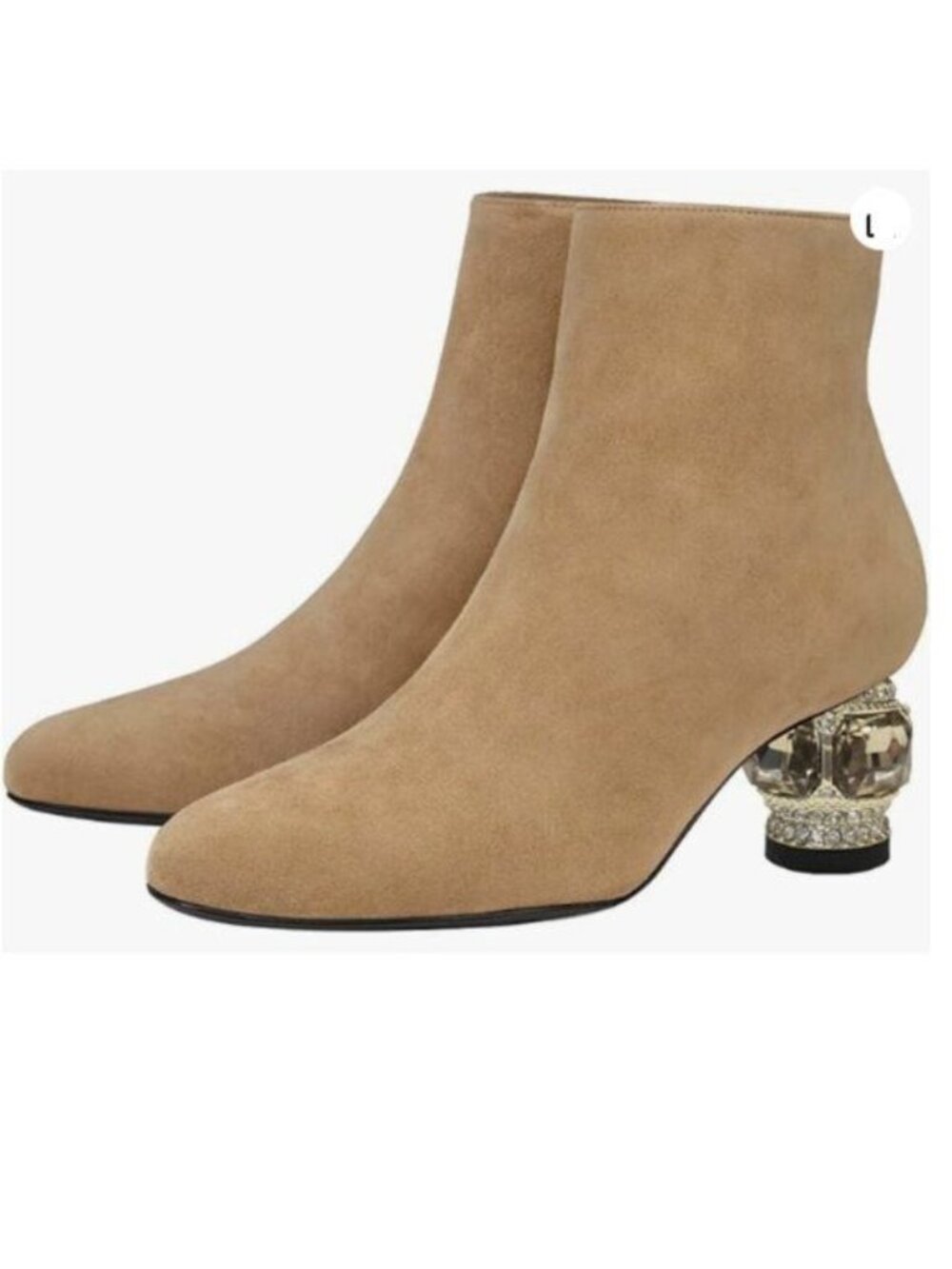 FSJ Women Round Toe Crystal Chunky Block Low Heel Ankle Boots Brown Shoes Prom